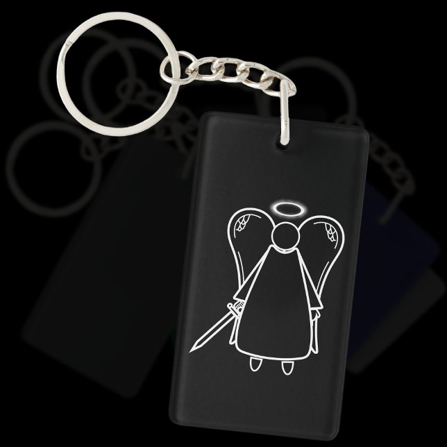 Cute Black and White Avenging Angel (double-sided) Key Ring (Avenging Angel Black Keyring)
