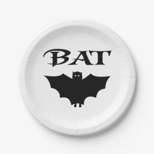 Cute Black And White Bat Halloween Paper Plate