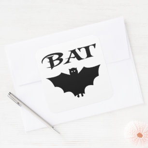 Cute Black And White Bat Halloween Square Sticker