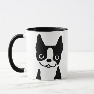 Cute Black and White Boston Terrier Cartoon Dog Mug