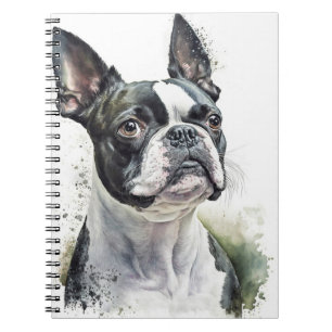 CUTE BLACK AND WHITE BOSTON TERRIER DOG NOTEBOOK