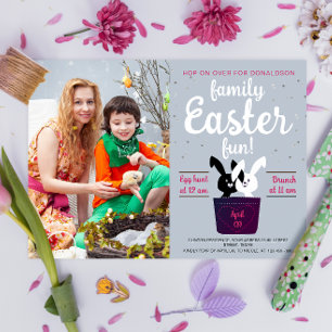 Cute Black And White Bunnies Easter Party Photo Invitation