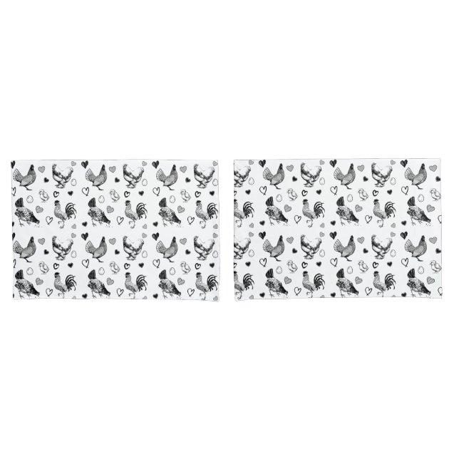Cute Black and White Cartoon Chickens Pillowcase (Front-Set)