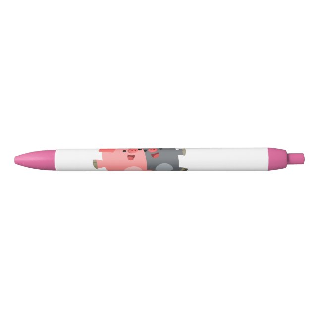 Cute Black and White Cartoon Pigs Black Ink Pen (Front)