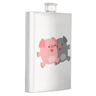 Cute Black and White Cartoon Pigs Classic Flask