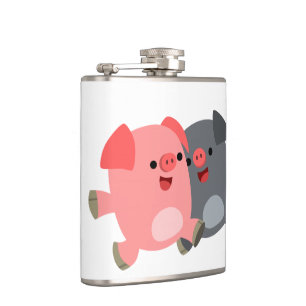 Cute Black and White Cartoon Pigs Hip Flask