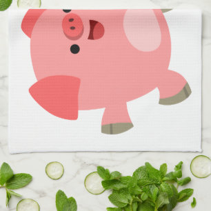 Cute Black and White Cartoon Pigs Kitchen Towel