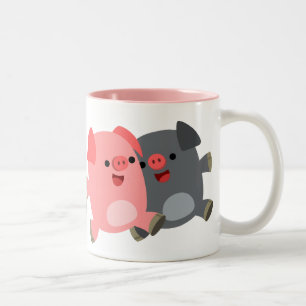 Cute Black and White Cartoon Pigs Mug