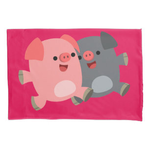 Cute Black and White Cartoon Pigs Pillowcase