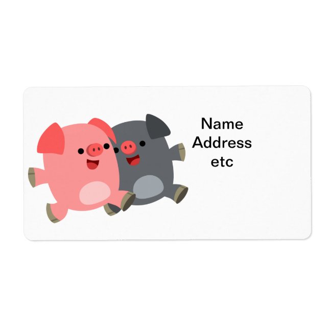 Cute Black and White Cartoon Pigs Shipping Label (Front)