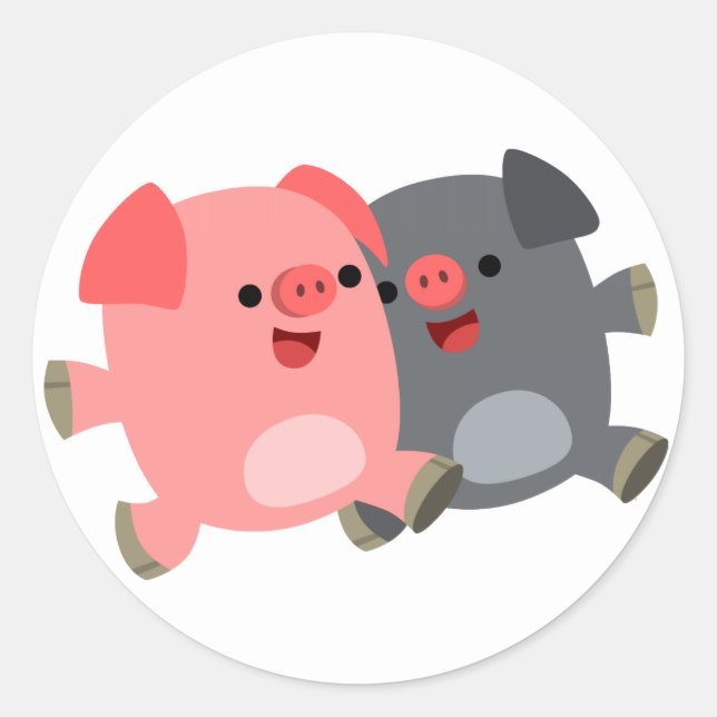Cute Black and White Cartoon Pigs Sticker (Front)