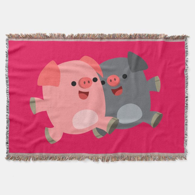 Cute Black and White Cartoon Pigs Throw Blanket (Front)