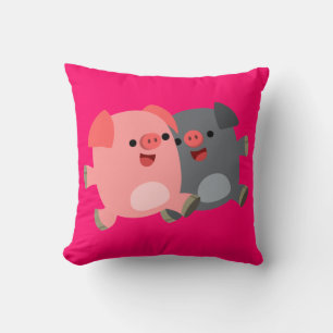 Cute Black and White Cartoon Pigs Throw Pillow