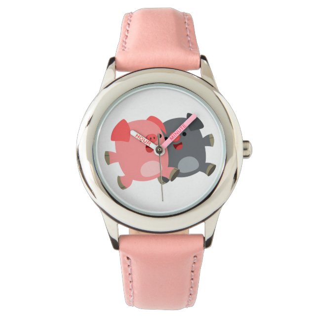 Cute Black and White Cartoon Pigs Watch (Front)