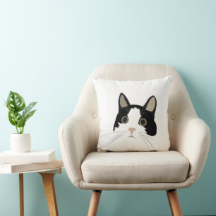 Cute Black and White Cat Cushion