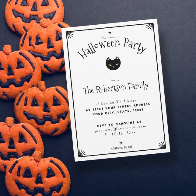 Cute Black and White Cat Halloween Invitation (Creator Uploaded)