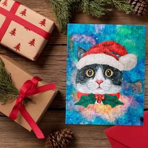 Cute Black and White Cat Holiday Christmas Gift  Jigsaw Puzzle