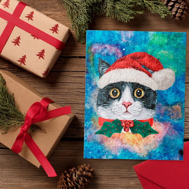 Cute Black and White Cat Holiday Christmas Gift  Jigsaw Puzzle (Creator Uploaded)