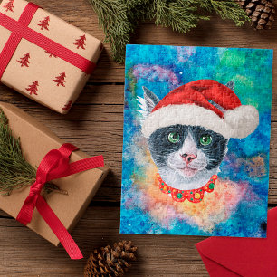 Cute Black And White Cat Holiday Christmas Present Jigsaw Puzzle