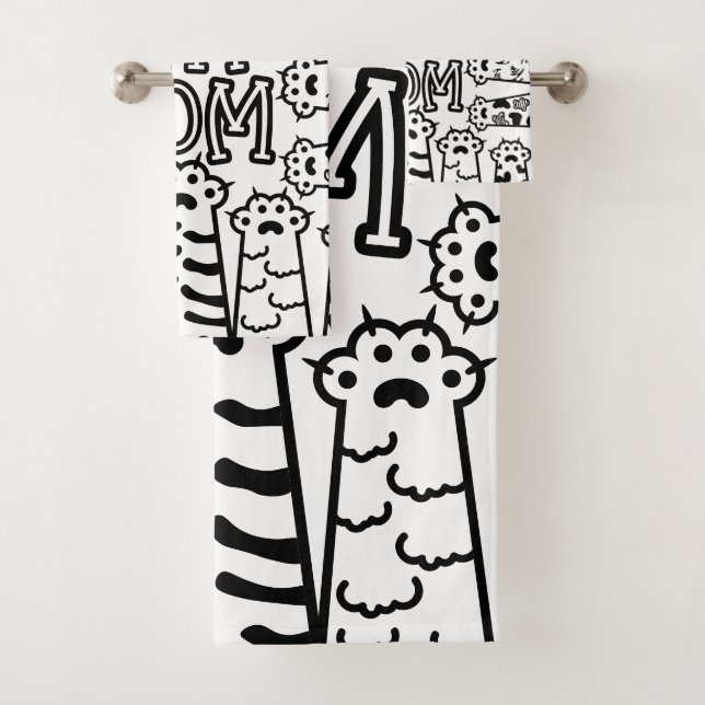 Cute Black and white cat mum with cat paws Bath Towel Set (Insitu)