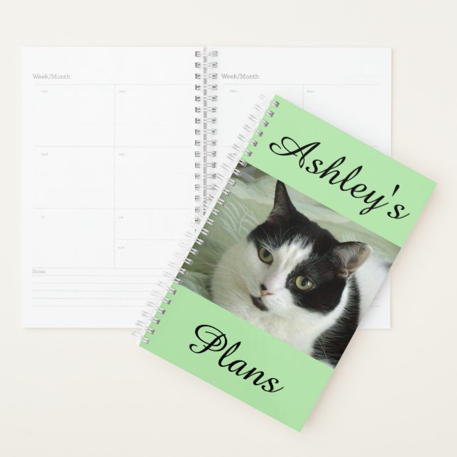 Cute Black and White Cat Personalised Planner (Display)