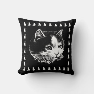 Cute Black and White Cat Pillow