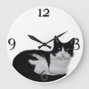 Cute Black And White Cat Wall Clock