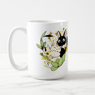 Cute Black and White Cats with Flower Crown Coffee Mug
