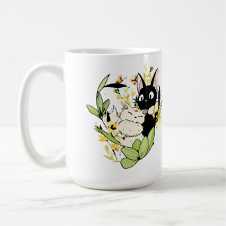 Cute Black and White Cats with Flower Crown Coffee Mug