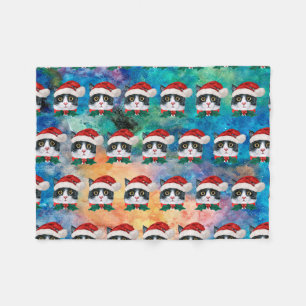 Cute Black and White Christmas Cat Faces Pattern Fleece Blanket