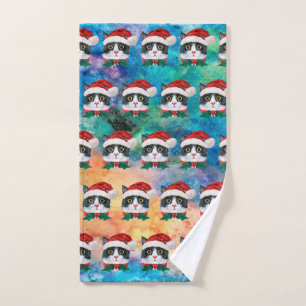 Cute Black and White Christmas Cat Faces Pattern Hand Towel