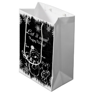 Cute Black And White Christmas Illustration Medium Gift Bag