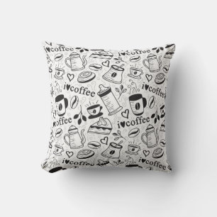 Cute Black and White Coffee Lovers I Love Coffee Cushion