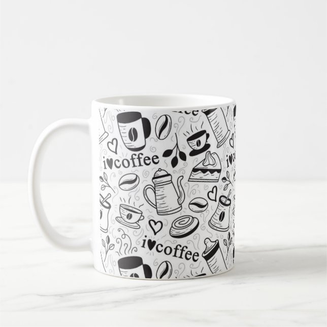 Cute Black and White Coffee Lovers I Love Coffee Mug (Left)