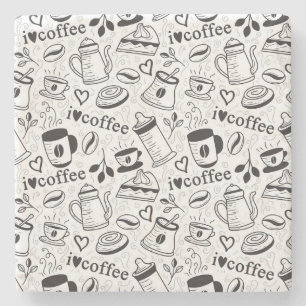 Cute Black and White Coffee Lovers I Love Coffee Stone Coaster
