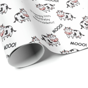 Cute Black and White Cow Farm Animal Sentiment Wrapping Paper