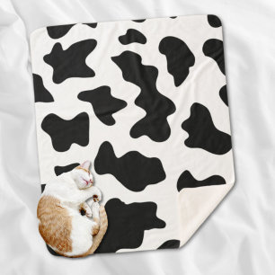 Cute black and white cow print farm animal nursery sherpa blanket
