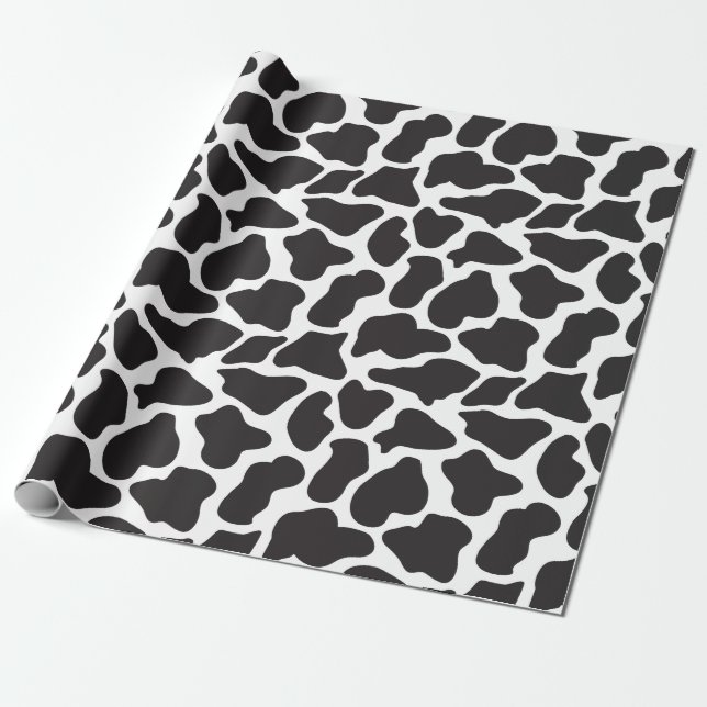 Cute Black and White Cow Print Wrapping Paper (Unrolled)
