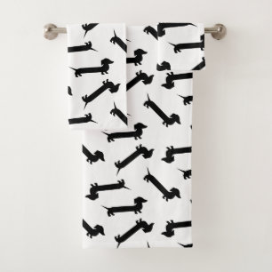Cute Black and White Dachshund Pattern Bath Towel Set