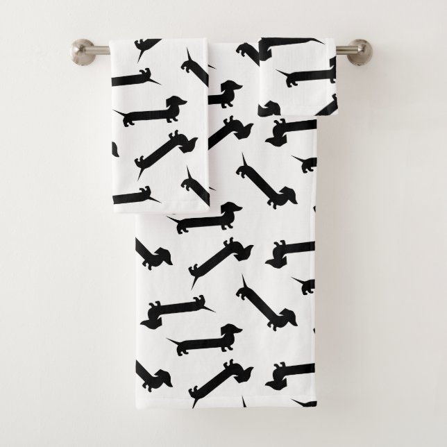 Cute Black and White Dachshund Pattern Bath Towel Set (Insitu)