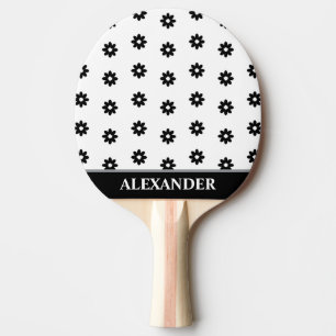 Cute Black and White Daisy Flowers Personalised Ping Pong Paddle