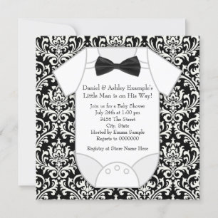 Cute Black and White Damask Baby Shower Invitation