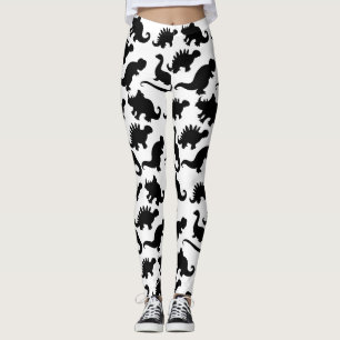 Cute Black and White Dinosaur Pattern Leggings