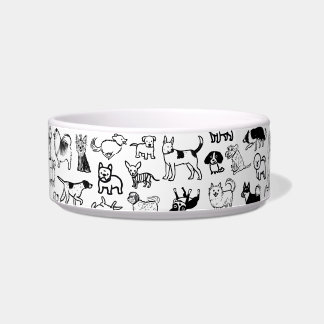 Cute Black and White Dog Drawings Pet Bowl