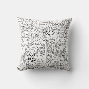 Cute Black and White Dogs And Puppies Pattern Cushion