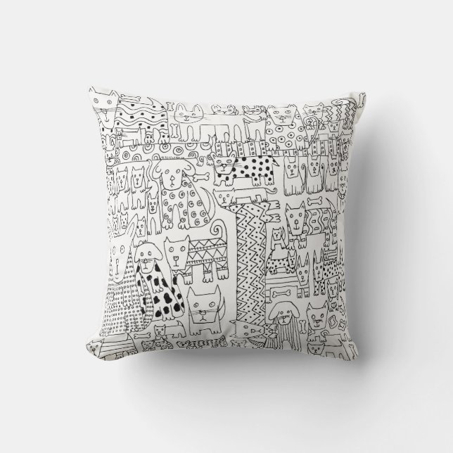 Cute Black and White Dogs And Puppies Pattern Cushion (Front)