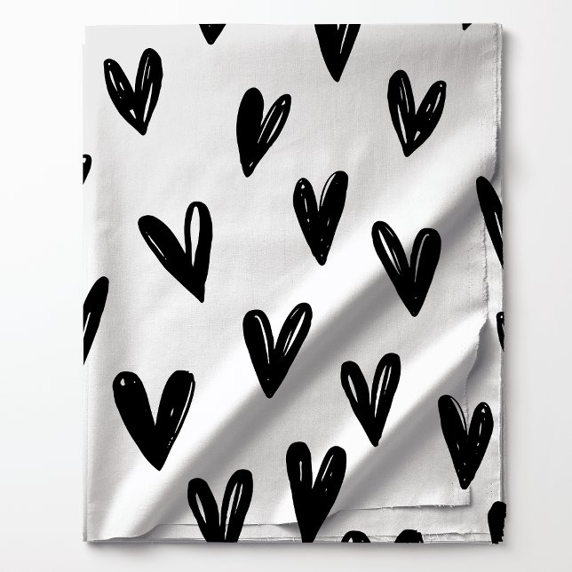 Cute Black And White Doodle Hearts Pattern Fabric (Creator Uploaded)