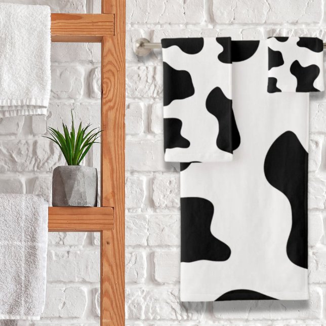 cute  black and white farm dairy cow print bath towel set (cute black and white farm dairy cow print bath towel set)