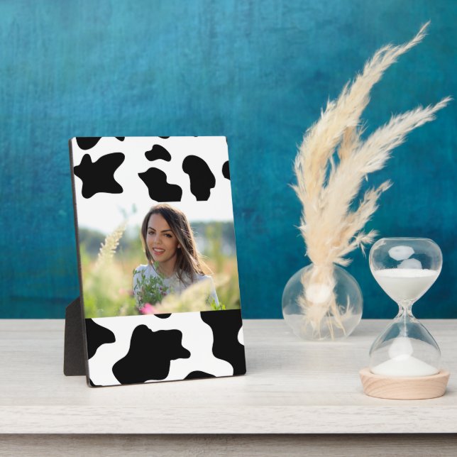 cute  black and white farm dairy cow print plaque (Side)