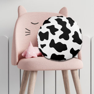 cute  black and white farm dairy cow print round cushion